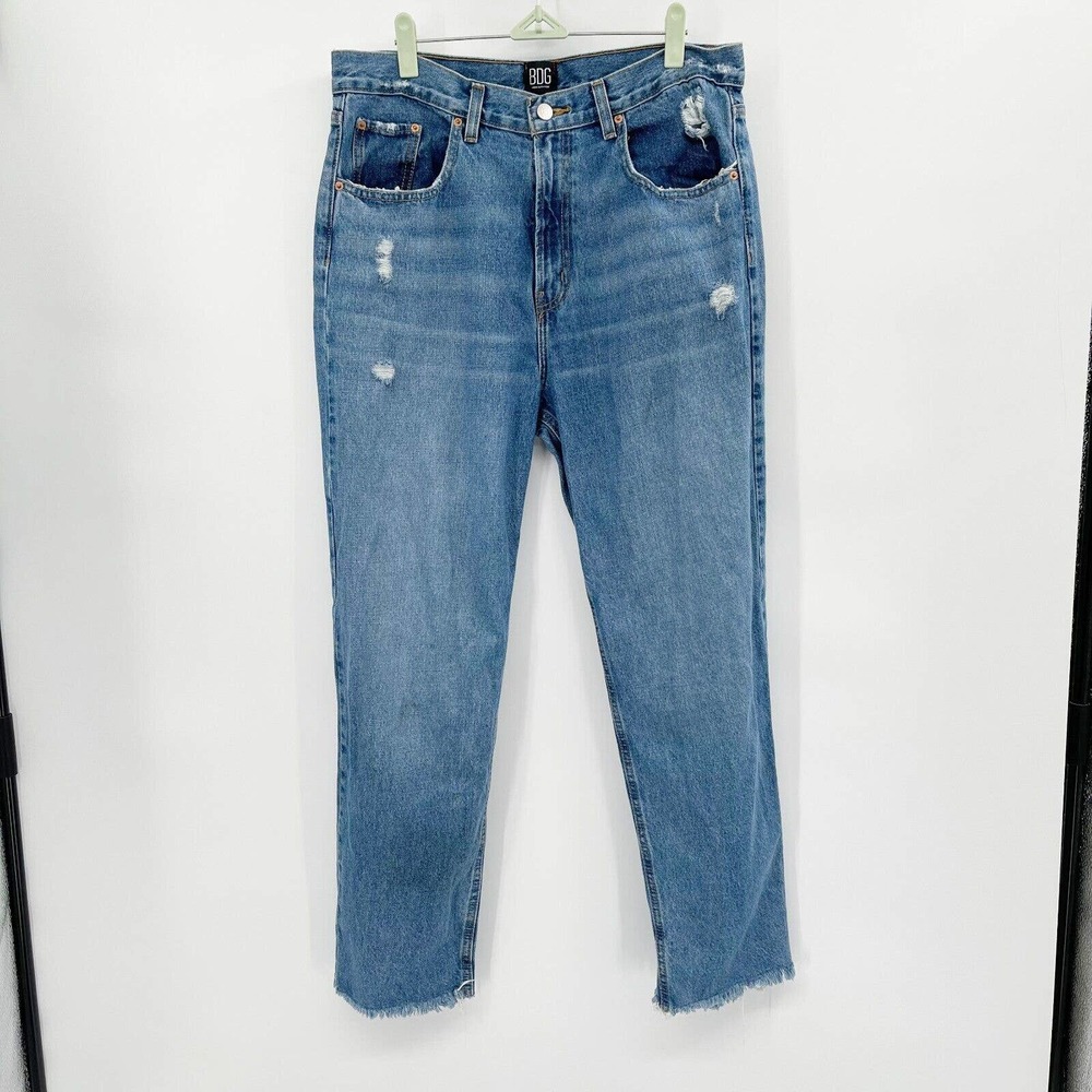 BDG‎ Mid Rise Boyfriend Jeans Blue Size 29 Distressed Denim Straight Leg Cotton